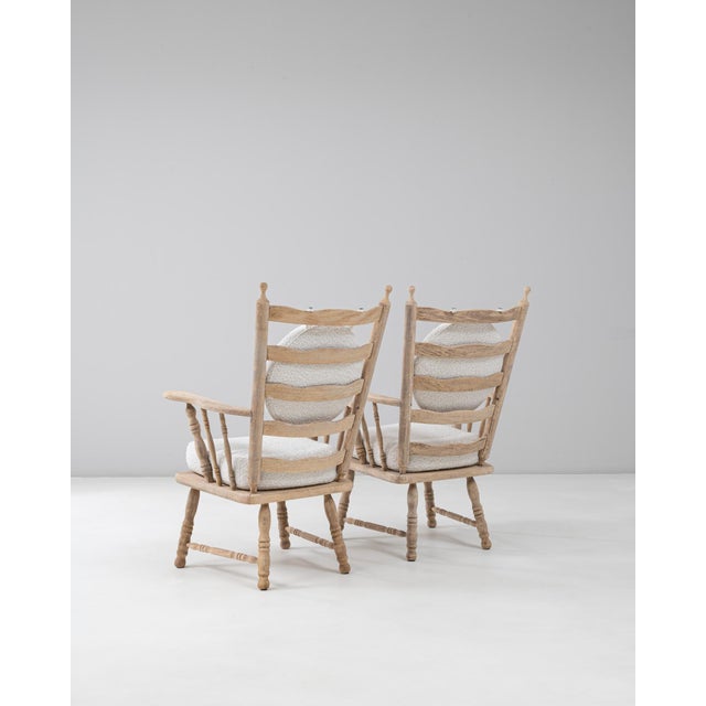 20th Century French Oak Spindle Back Armchairs With Round Bouclé Cushion - A Pair For Sale In Greensboro - Image 6 of 18