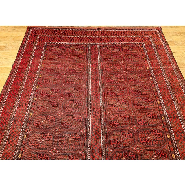 Vintage Turkmen Tekke Gallery Rug in Allover Geometric Pattern in Red, Brown, Gray, For Sale - Image 9 of 14