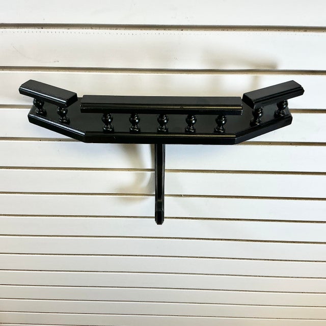 Wood 1950s Vintage Boho Chic Arts & Crafts Wood Wall Mounted Shelf, Newly Painted For Sale - Image 7 of 12