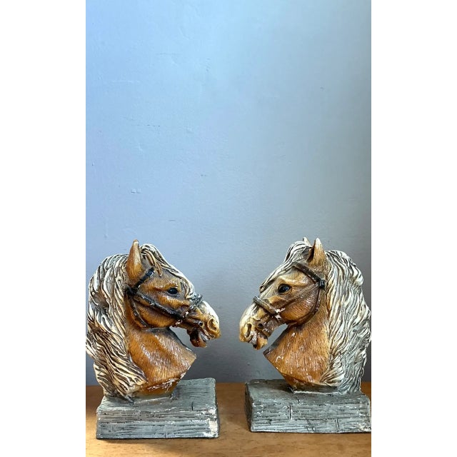 Vintage Horse Head Plaster Bookends - Pair For Sale - Image 4 of 12