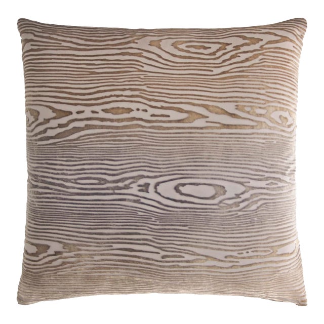 Kevin O'Brien Woodgrain Faux Bois Coyote Cut Velvet 20" Pillow For Sale