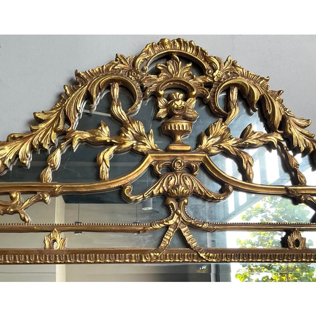 French Vintage Regency Monumental Gilt Floor Mirror For Sale - Image 3 of 6