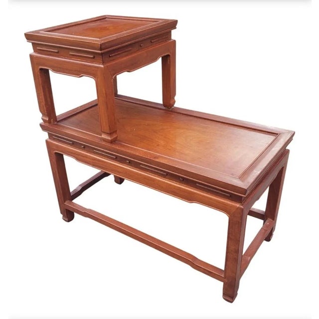 For your consideration is this fabulous pair of vintage Rosewood carved end tables, by George Zee. Stacked Ming style...