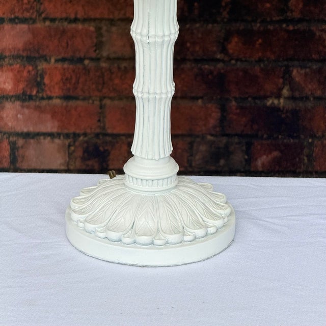 1970s Palm Beach Regency White Palm Tree Table Lamps With Custom Scalloped Shades - A Pair Newly Painted For Sale - Image 9 of 13