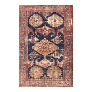 Large Antique Persian Malayer Rug Navy Field Medallion Floral Design Rug For Sale
