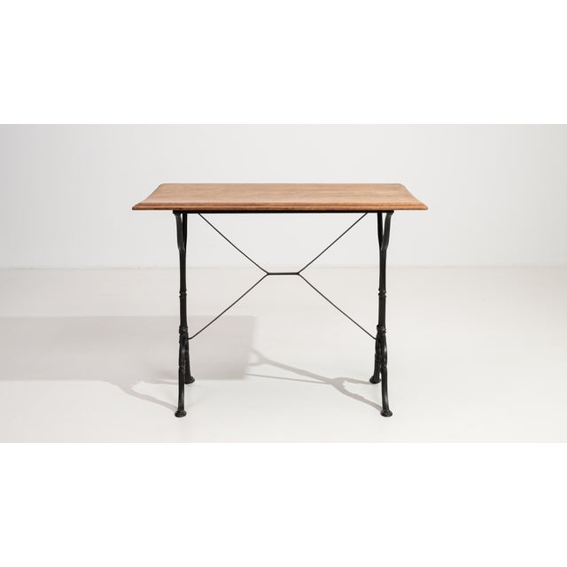 Mid 20th Century Cast Iron Bistro Table with Oak Top, Antique, France, 20th Century For Sale - Image 5 of 13