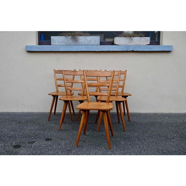 Scandinavian Style Bistro Chairs in Beech Wood from Bombenstabil, 1950s, Set of 6 For Sale - Image 3 of 15