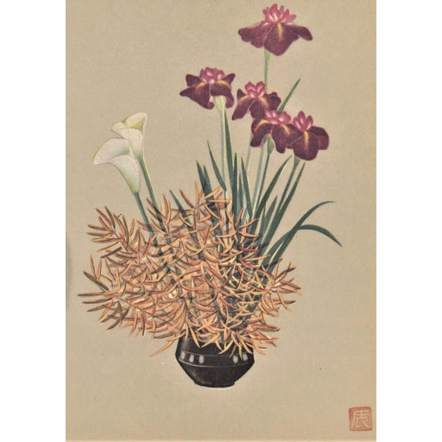 Original Botanical Lithograph-Japanese Flower Arrangement Design Matted For Sale - Image 4 of 5