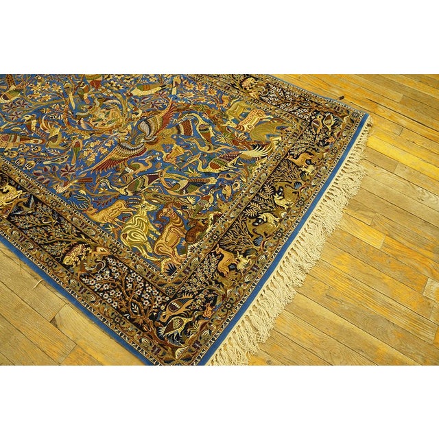 1940s Blue Animalia Antique Persian Isfahan Rug 3' 2" X 5' 6" Silk Wool Handknotted Carpet For Sale In New York - Image 6 of 8