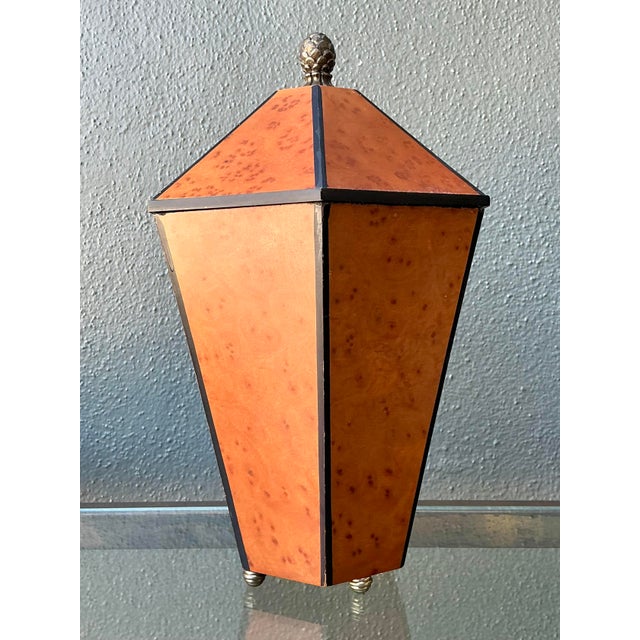 Art Deco Vintage Boho Faceted Burl Wood Lidded Box For Sale - Image 3 of 12