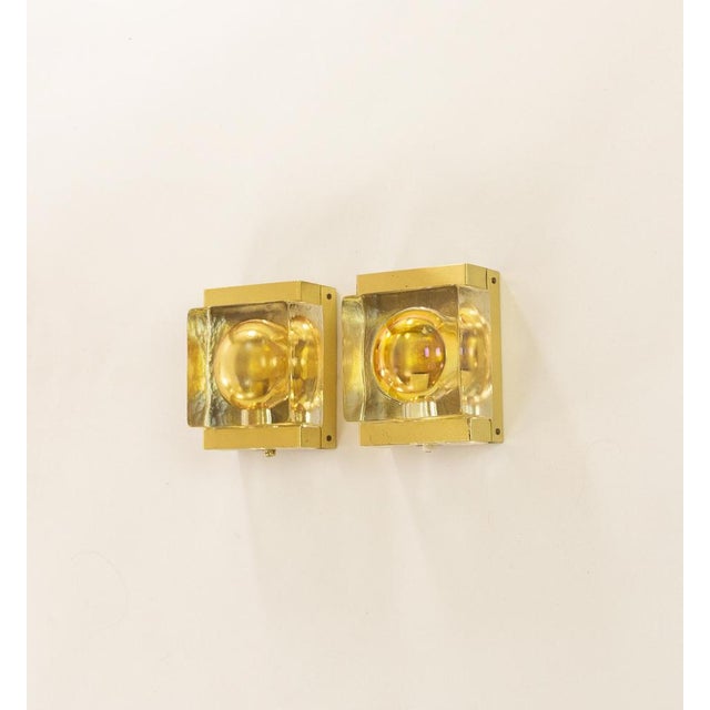 Gold Maritim Glass and Brass Wall Lamps by Vitrika, 1970s, Set of 2 For Sale - Image 3 of 6