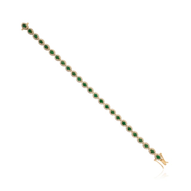 Not Yet Made - Made To Order 3.24ct Natural Zambian Emerald & 1.83ct Diamond Halo Tennis Bracelet in 14k Gold For Sale - Image 5 of 14