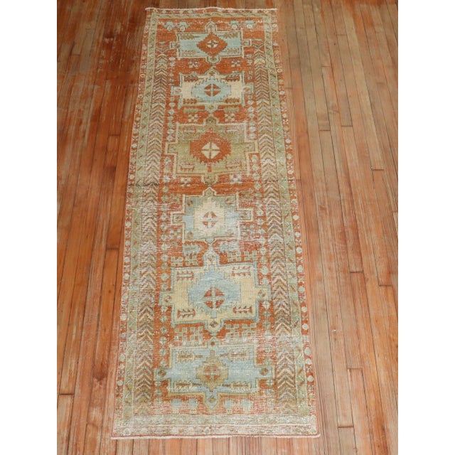 Persian Antique Zabihi Collection Persian Heriz Worn Orange Runner - 2'7" x 8'2" For Sale - Image 3 of 11