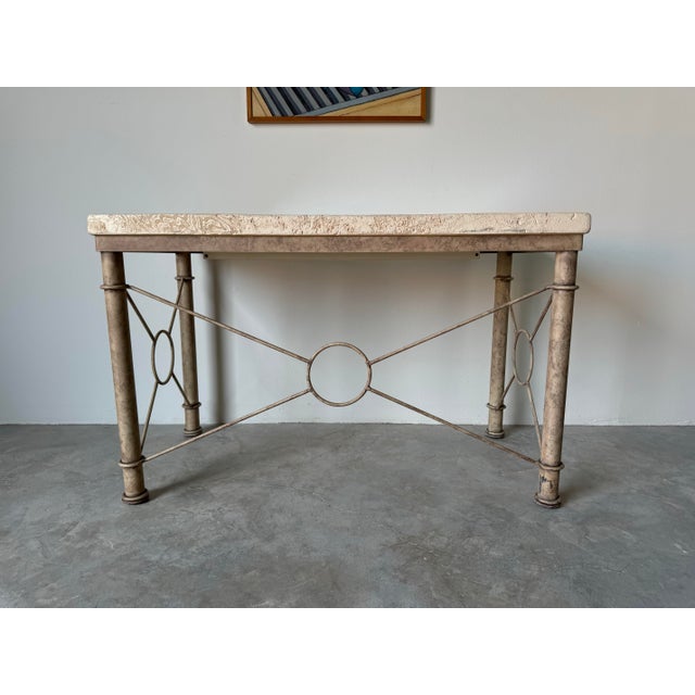 Vintage Organic Modern Fuax- Coral Stone and Metal Base Desk/ Sold For Sale - Image 9 of 12