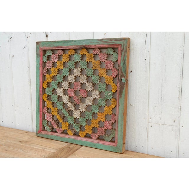 19th Century Antique Multicolor Painted Chinese Window For Sale - Image 5 of 10