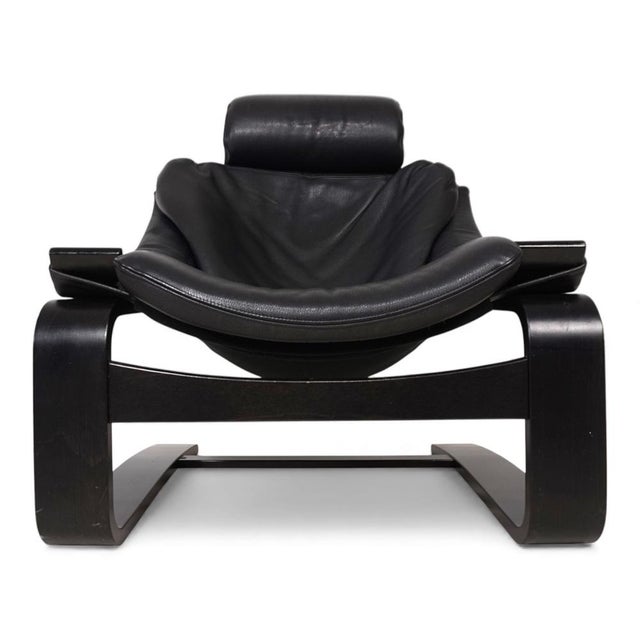 The Kroken armchair in the popular black-on-black color combination is in good condition for its age. The black leather...