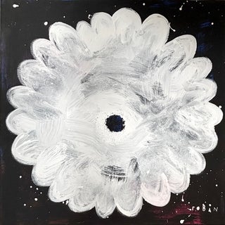 Flower Three. White & Black Painting by Robin Zingone. For Sale