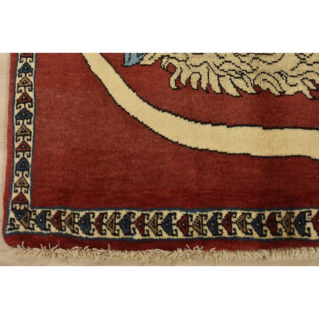 Red Yalameh Rug 3’4” X 5’2” Red Wool Vintage Traditional Hand-Knotted Carpet For Sale - Image 8 of 11