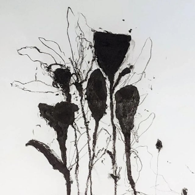 Abstract Contemporary Abstract Charcoal & Oilstick on Paper Painting "In the Weeds Ink Bloom #5" by Robert Baribeau For Sale - Image 3 of 4