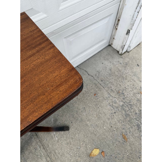 Vintage Duncan Phyfe Style Mahogany Pedestal Game Table With Brass Paw Feet For Sale - Image 10 of 12