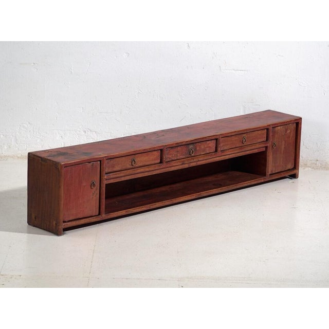 Low Antique Qing Dynasty Vermilion Gansu Sideboard For Sale - Image 12 of 12