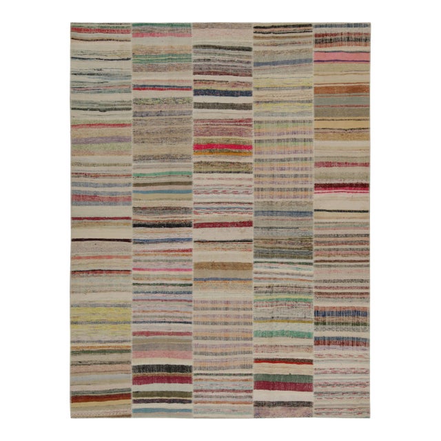 Rug & Kilim’s Patchwork Kilim Rug in Polychromatic Stripes For Sale