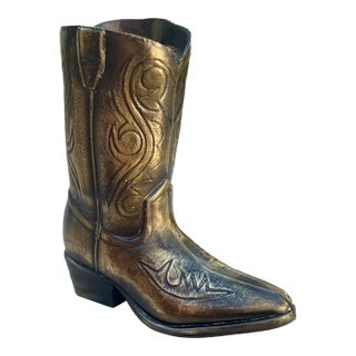 Mid 20th Century Brass Cowboy Boot Vase Sculpture For Sale