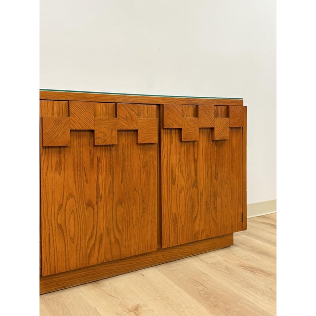 Vintage Buffet Lane Staccato Brutalist MCM Sideboard Collectible Glass Top For Sale - Image 11 of 17