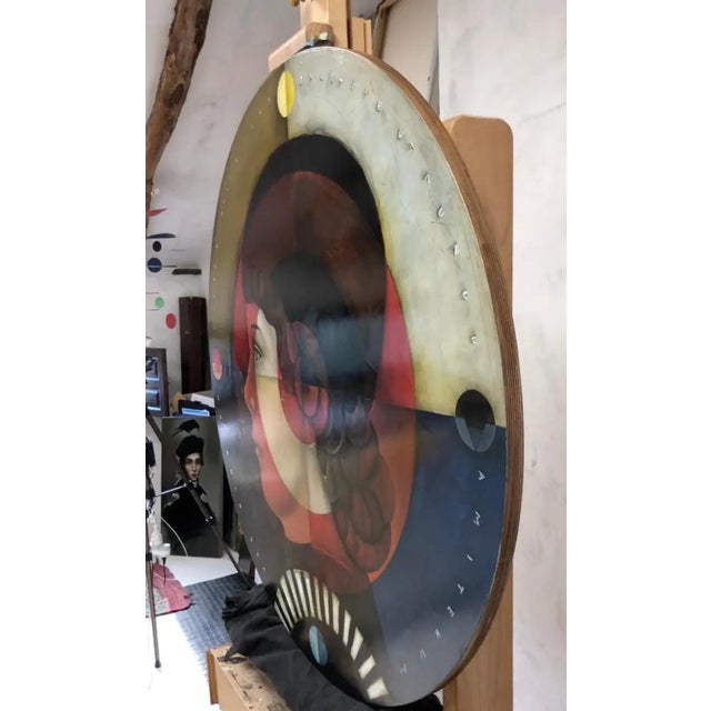 The Stoic’s Shield, Oil on Canvas, Whimsical Pop Art Portrait Master, Round, 2020 For Sale - Image 4 of 5