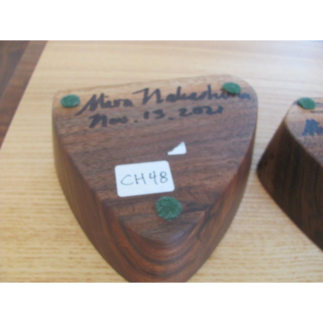 Wood Mira Nakashima Pair of Candleholders Signed Dated Walnut With Sapwood For Sale - Image 7 of 8