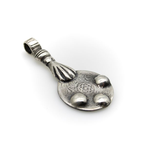 Modern Sterling Silver Vintage Berber Coin Pendant With Hand From Morocco For Sale - Image 3 of 8