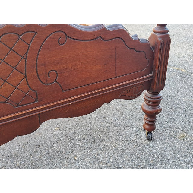 Brown Early 20th Century Vintage Carved Solid Mahogany Full Size 4 Poster Bed With Arched Shell Headboard For Sale - Image 8 of 12
