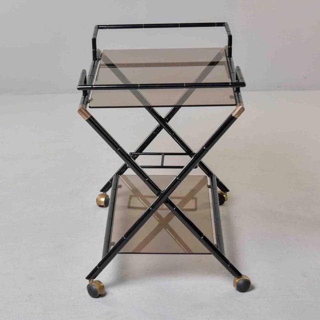 Black Mid-Century Italian Black Faux-Bamboo Bar Trolley For Sale - Image 8 of 12