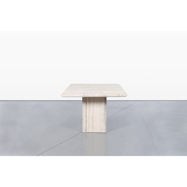 Vintage Italian Modern Travertine Side Tables With Bullnose Edge, 1980s For Sale In Los Angeles - Image 6 of 13