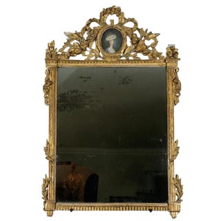 18th C. French Giltwood and Painted Mirror For Sale