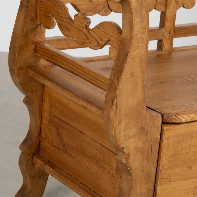 19th Century Swedish Pine Bench With Storage For Sale - Image 6 of 14