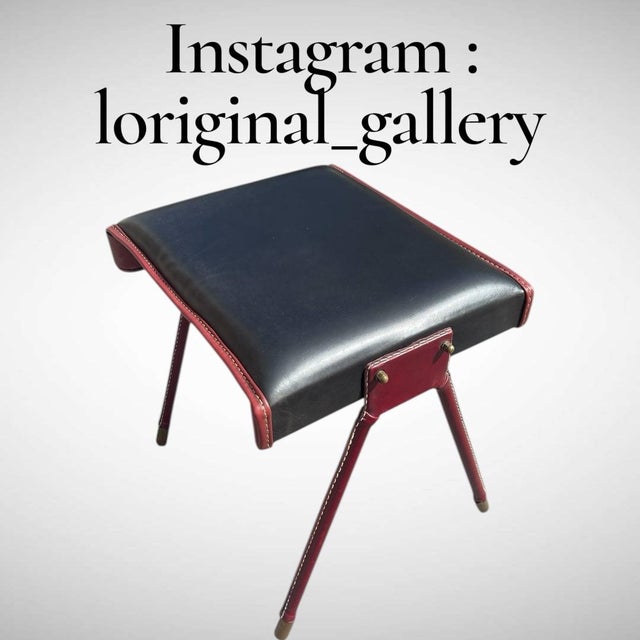 A Rare French Midcentury Modern hand stitched leather fire ottoman by Jacques Adnet, circa 1955. Adnet had a rare talent...