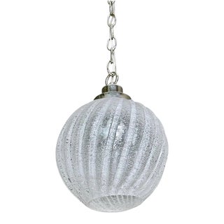 Single Murano Globe Shape Clear Textured Glass Ceiling Pendant Light For Sale