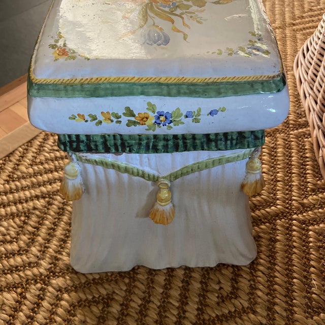 1970s 1970s Handpainted Italian Terracotta Side Table Garden Stool Featuring Tassels and Flowers For Sale - Image 5 of 12
