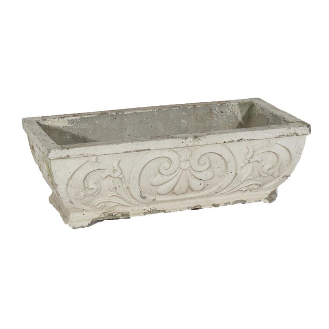 Cast Hardstone Long Garden or Patio Planter with Scroll Work in Relief 20th Century For Sale - Image 4 of 5