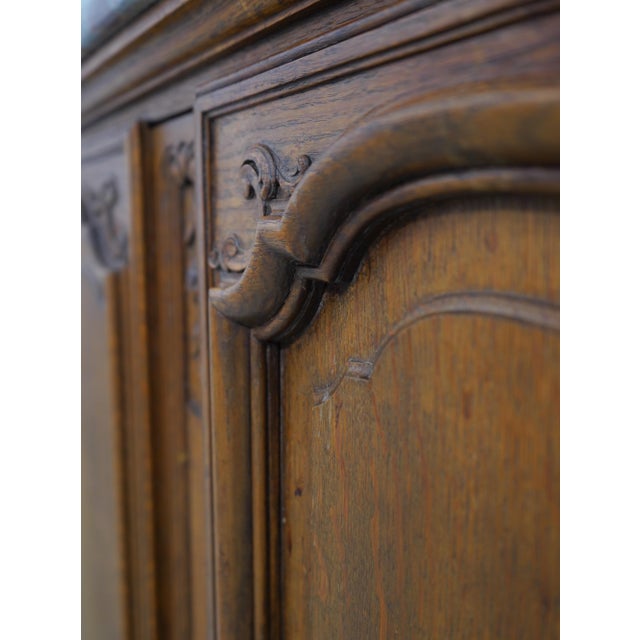 Maison Gouffe Vintage French Oak 4 Door Marble Top Console For Sale - Image 16 of 18