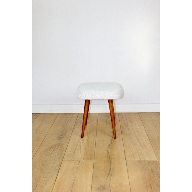 Wood Vintage White-Cream Square Stool in Ivory, 1970s For Sale - Image 7 of 7