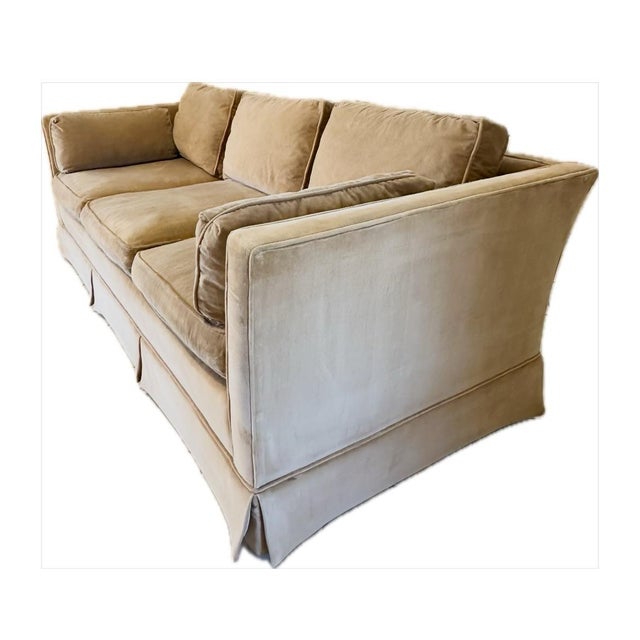 Baker Furniture Company Vintage MCM Baker Furniture Sand Velvet Tuxedo Sofa For Sale - Image 4 of 8