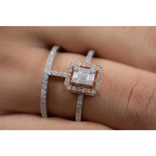 Art Deco Modernist Double Band Diamond Long Ring in 18k Gold (All Sizes Available) For Sale - Image 3 of 8