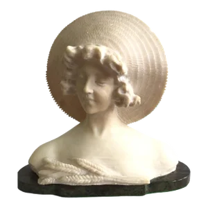 1940s Alabaster Bust Of A Young Woman On A Marble Base