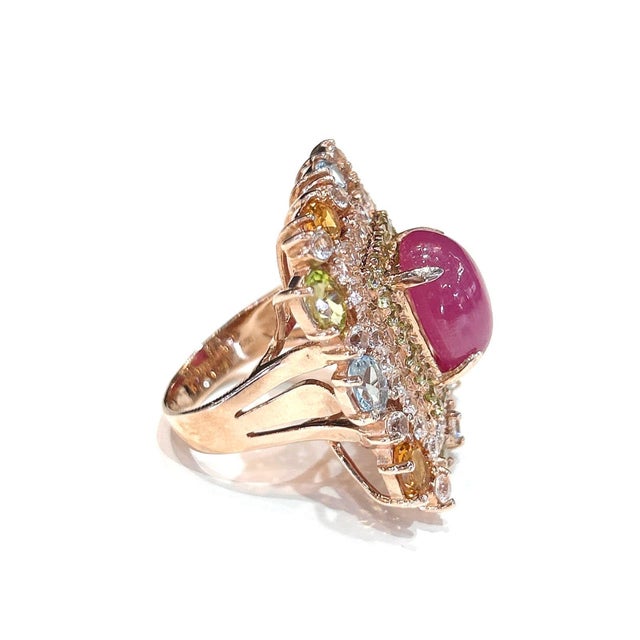 Art Deco Bochic “Orient” Vintage Ruby & Multi Sapphire Cocktail Ring Set In 18K Gold & Silver For Sale - Image 3 of 13