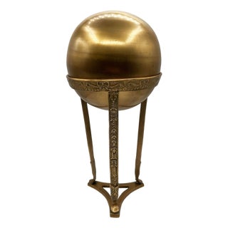 Art Nouveau Style Brass Orb Witches Ball With Embossed Pedestal Desktop Sculpture For Sale