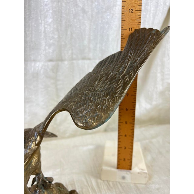 Sculpture Materials Vintage Solid Cast Brass Eagle Sculpture on Rocky Outcrop, 12” Tall For Sale - Image 7 of 9