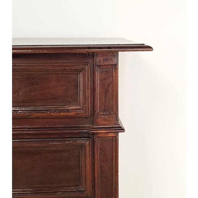 An 18th- or 19th-century Spanish Baroque chest in oak or elm, circa 1800.