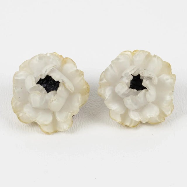 Contemporary Cilea Paris White Rose Resin Pair of Clip Earrings For Sale - Image 3 of 6